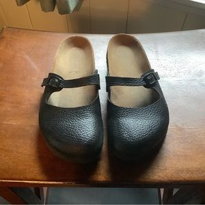 Birkenstock Pebbled Leather Black Mary Jane Birki’s Clogs size 38